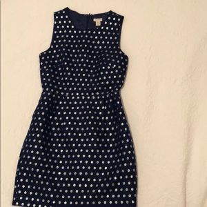 J crew navy dress with silver polka dots